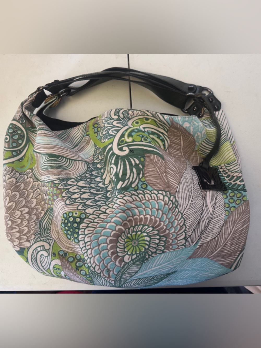 RARE vintage 1980’s Missoni Floral Print large Hobo Bag in Green, Teal, Brown - Picture 5 of 12